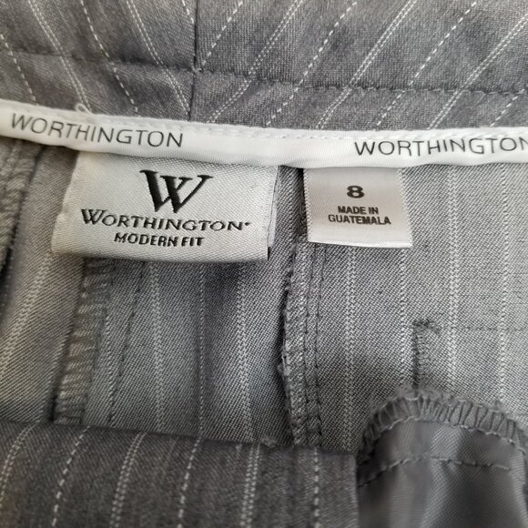 Worthington Modern Fit Pinstripe Trousers Size 8 Gray White Office Professional - Picture 3 of 7